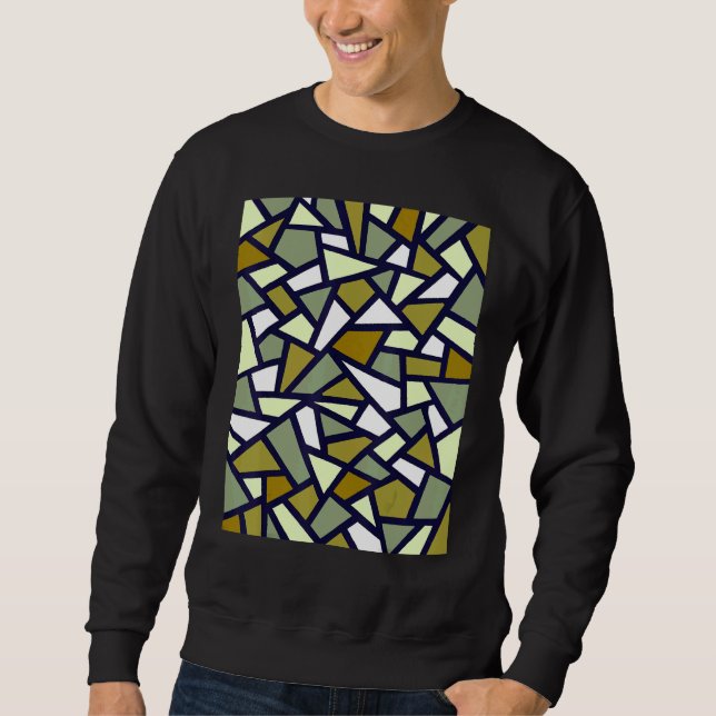 Sweatshirt Abstrait Géométrique Noir Camouflage Vert (Devant)