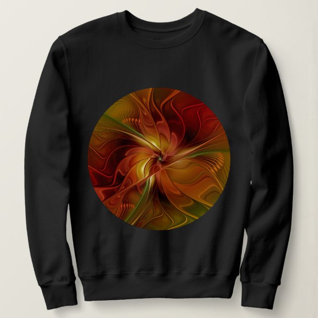 Sweatshirt Abstrait Rouge Orange Brown Vert Fractal Art Flowe (Design devant)