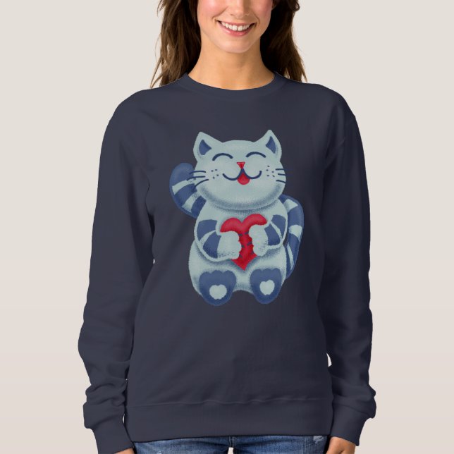 Sweatshirt adorable chat bleu (Devant)