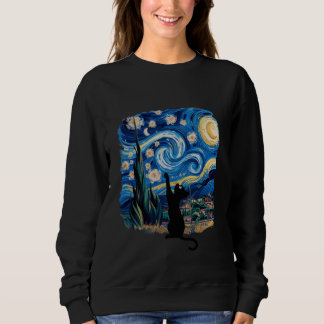 Sweatshirt Adorable Kawaii Black Cat Reaching for Stars in a 