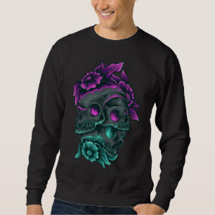 Sweatshirt Adorables Jour des Morts 3 crânes pourpres et bleu