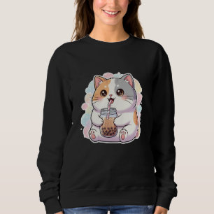 Sweatshirt ados d'ado fille mignonne chat et buvant prink tsh