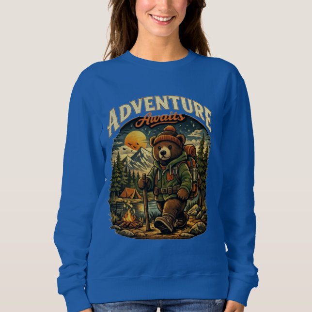 Sweatshirt Adventure Awaits Bear Hiking Camping Vintage Hoodi (Devant)