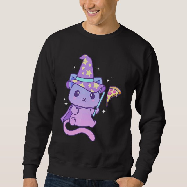 Sweatshirt Aesthetic Pastel Goth Kitten With Pizza Cute Pizza (Devant)