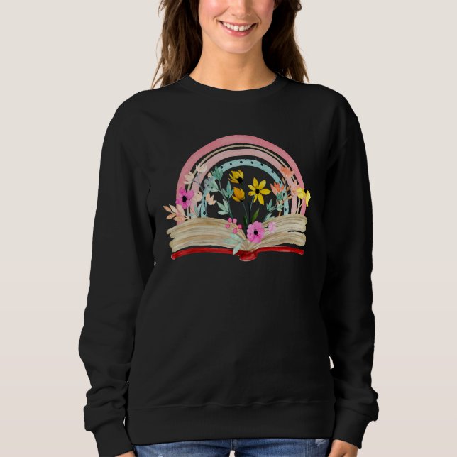 Sweatshirt Aesthetic Rainbow Floral Book Librarian Read Nerd  (Devant)