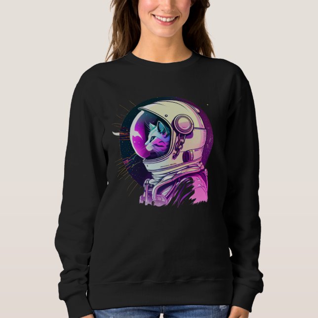 Sweatshirt Aesthetic Vaporwave Space Cat 80s 90s Astronaut  1 (Devant)
