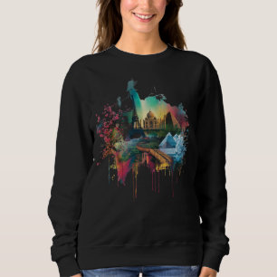 Sweatshirt Affiche de collage de monuments du monde colorés