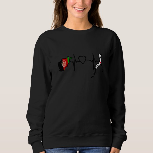 Sweatshirt Afghanistan Japan Flag Afghan Japanese Heartbeat   (Devant)