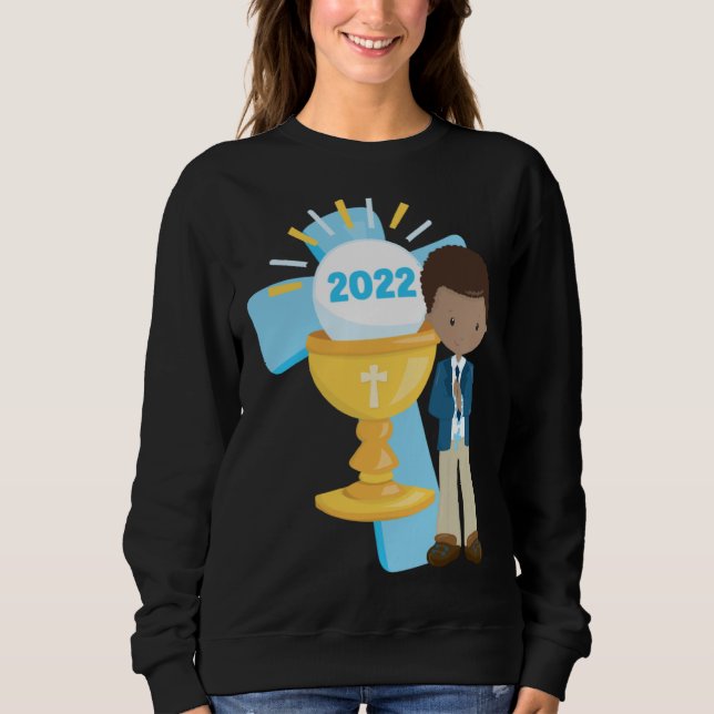 Sweatshirt African American Boys First Communion Black Boy Cr (Devant)