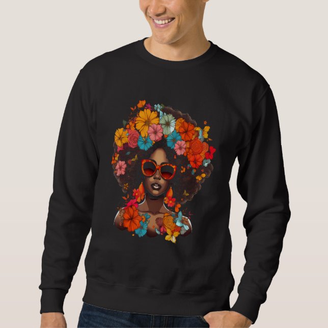 Sweatshirt African American Woman Black Girl Flowers Graffiti (Devant)