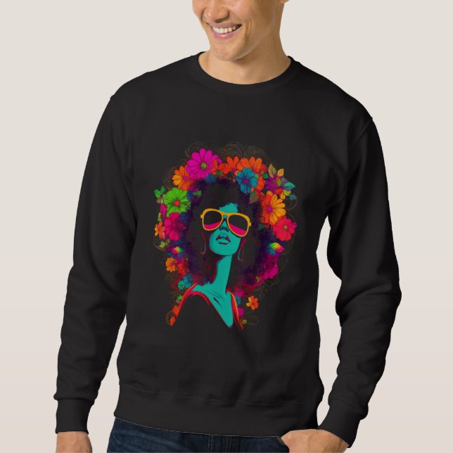 Sweatshirt African American Woman Black Girl Flowers Graffiti (Devant)