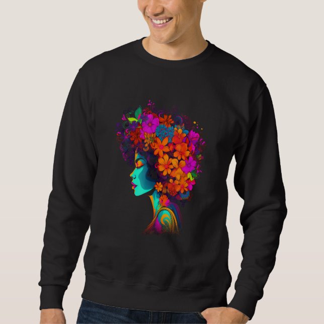 Sweatshirt African American Woman Black Girl Flowers Graffiti (Devant)