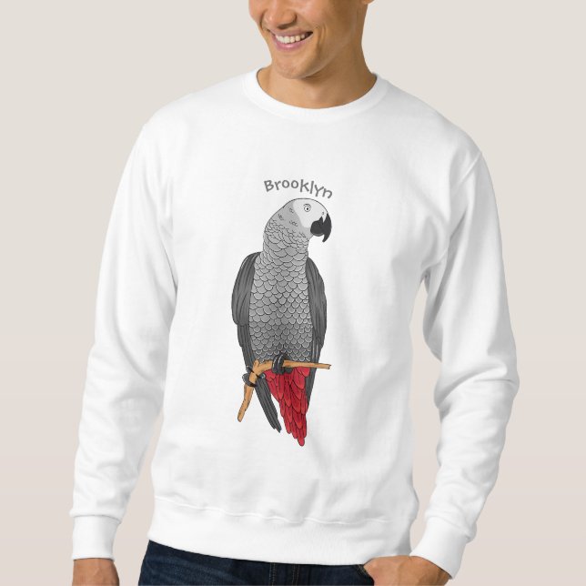 Sweatshirt African grey parrot cartoon illustration  (Devant)