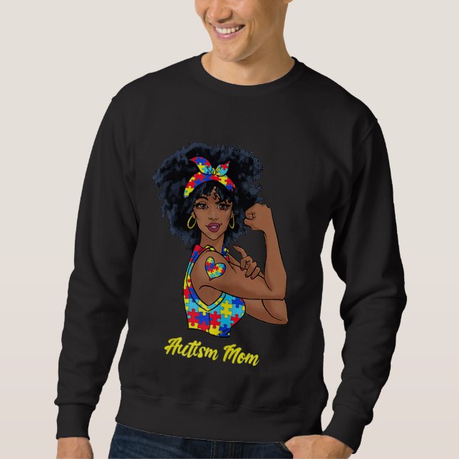 Sweatshirt Afro Black Woman Autism Mom Awareness Tattoo Jigsa (Devant)