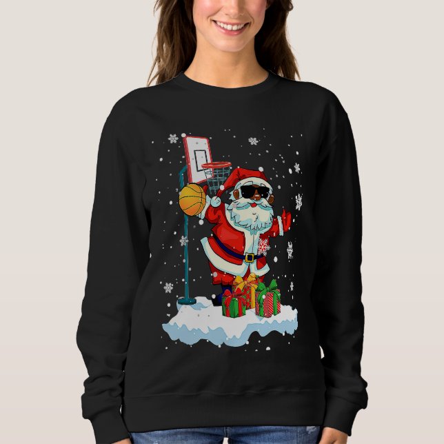 Sweatshirt Afro Santa Playing Basketball Xmas Black Afro Bask (Devant)