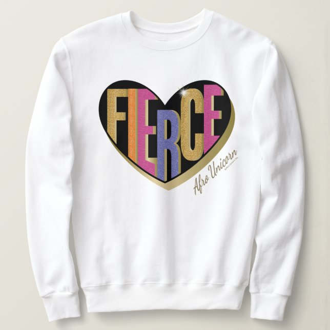 Sweatshirt Afro Unicorn Fierce Heart Design (Design devant)