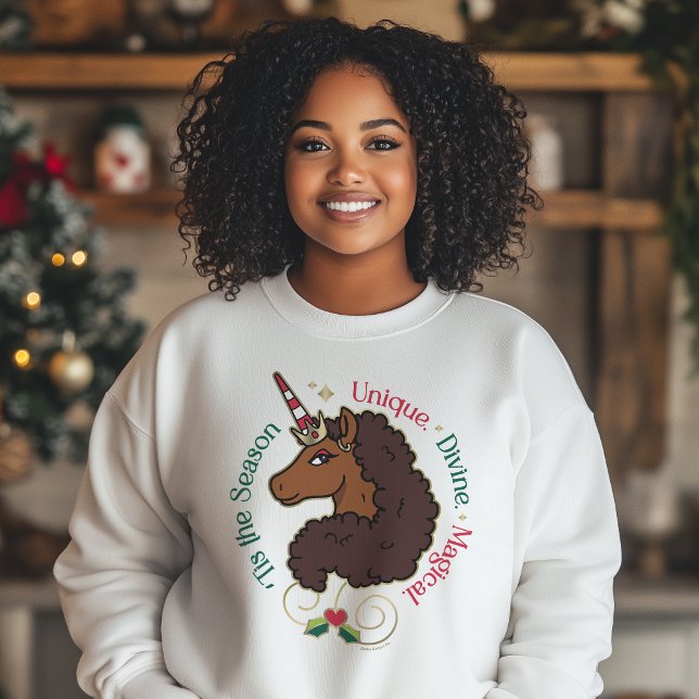 Sweatshirt Afro Unicorn 'Tis Season Holiday Unicorn (Créateur téléchargé)