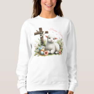 Sweatshirt Agneau de Pâques personnalisé à l'aquarelle