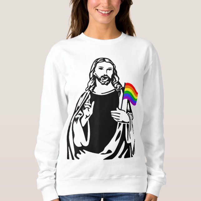 Sweatshirt Ah Men LGBT Gay Lesbian Pride Jésus Rainbow Drapea (Devant)