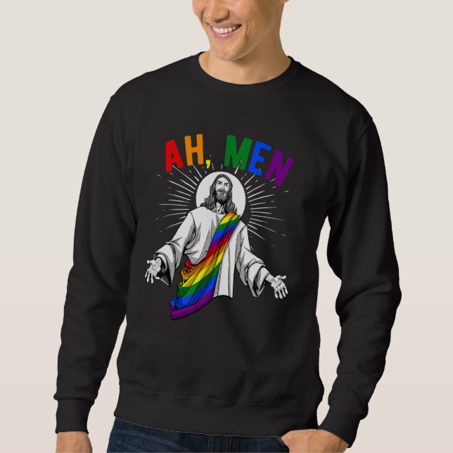 Sweatshirt Ah Men Lgbt Gay pride Jesus Rainbow Flag Christia (Devant)