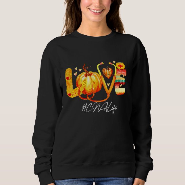 Sweatshirt Aime la vie d'aide-soignant Citrouille Automne Act (Devant)
