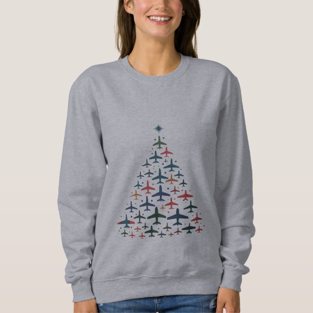 Sweatshirt Airplane Christmas Tree Retro Pilot Flying Flight  (Devant)