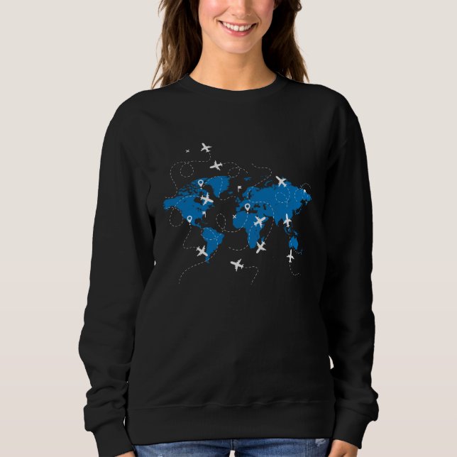 Sweatshirt Airplane World Map Pilot Air Traffic Controller Ai (Devant)