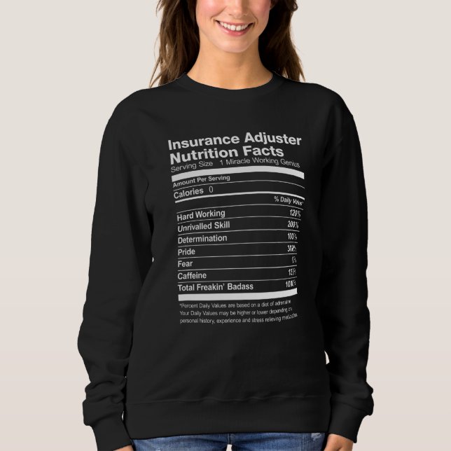 Sweatshirt Ajusteur d'assurance Nutrition Facts amusant (Devant)