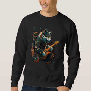 Sweatshirt Akita chien Jouer Electric Guitar Rock