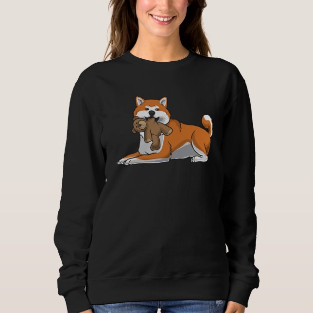 Sweatshirt Akita Inu Chien Avec Animal Stuffé Et Coeurs (Devant)