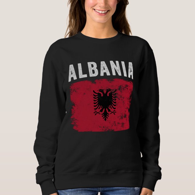 Sweatshirt Albania Flag Distressed  Men Women Kids  Albanian  (Devant)