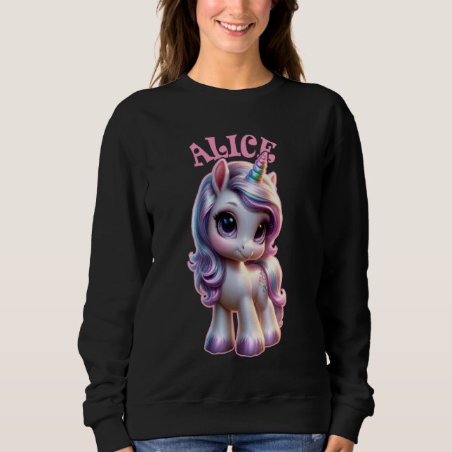Sweatshirt Alice Cute Unicorn Design pour filles Nom Alice (Devant)