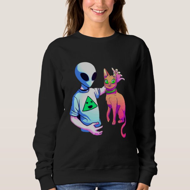 Sweatshirt Alien caressant un chat Alien Ufo  Chat Enfants Ho (Devant)