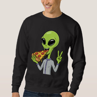 Sweatshirt Alien Head Eating Pizza UFO Extraterrestrial Snack