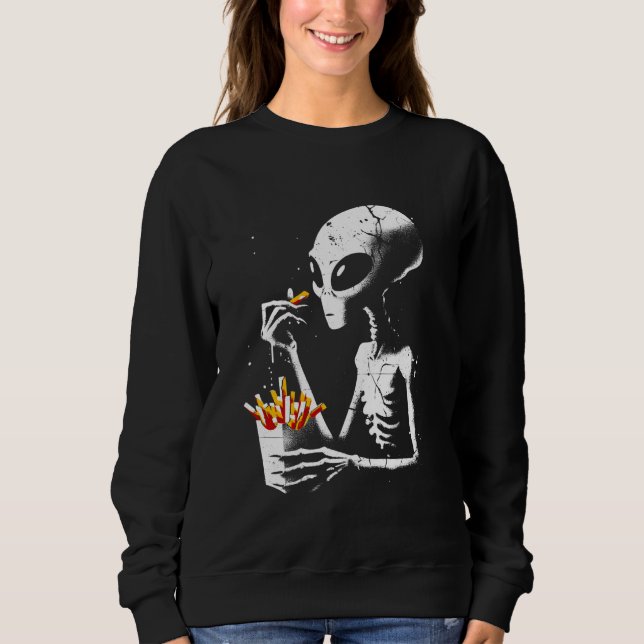 Sweatshirt Alien Manger Fries Français - Drôle Alien graphiqu (Devant)