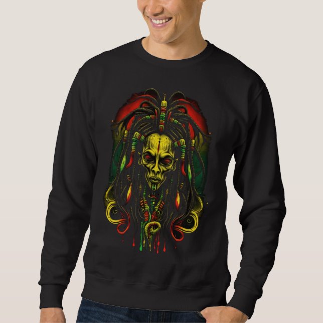 Sweatshirt Alien Rasta Rastafarian Rastafari UFO Extraterrest (Devant)