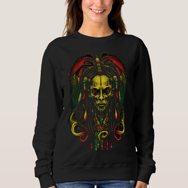 Sweatshirt Alien Rasta Rastafarian Rastafari UFO Extraterrest (Devant)