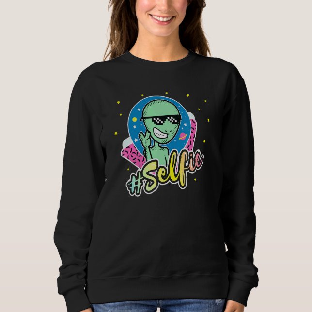 Sweatshirt Alien Selfie Retro 90s Style Ufo Alien heureux (Devant)