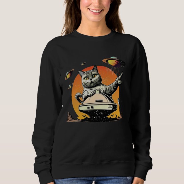 Sweatshirt Alien UFO  Weird Cat (Devant)