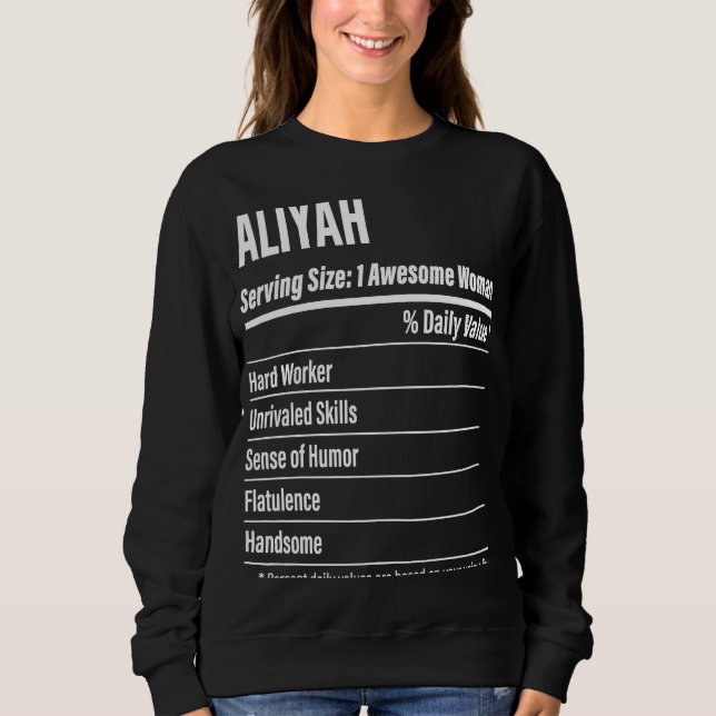 Sweatshirt Aliyah Faits nutritionnels Taille de service Calor (Devant)