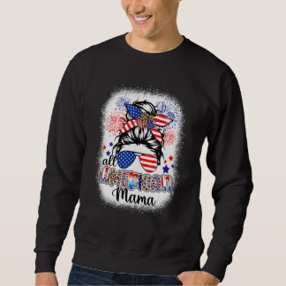 Sweatshirt All American Mama Messy Bun 4th Of July Leopard Su