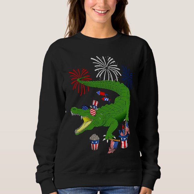 Sweatshirt Alligator Holding American Flag Sunglasses Happy 4 (Devant)