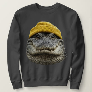 Sweatshirt alligator Wearing Beanie  Vintage 90s Gator Design