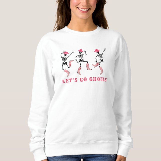 Sweatshirt Allons Gouls Halloween Skeletons Pink Cowgirl (Devant)