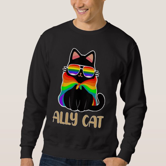 Sweatshirt Ally Cat LGBT Gay Rainbow Pride Flag Boys Men Girl (Devant)