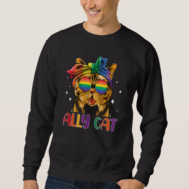Sweatshirt Ally Cat LGBT Gay Rainbow Pride Flag Funny Cat Lov (Devant)