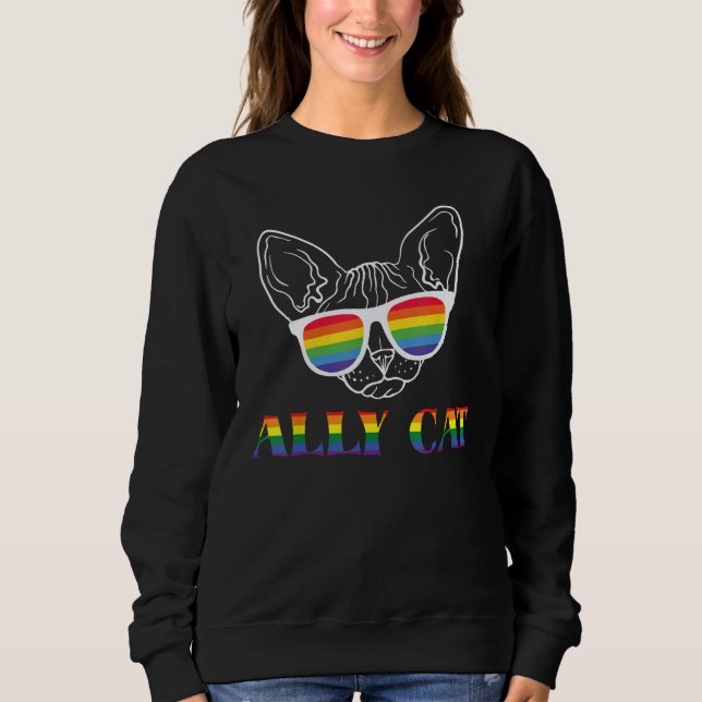 Sweatshirt Ally Cat LGBT Rainbow Gay Pride Flag  Ally Cat LGB (Devant)