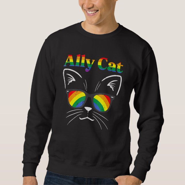 Sweatshirt Ally Cat Rainbow Sunglasses LGBT Gay Pride Kitty A (Devant)