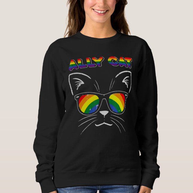 Sweatshirt Ally Chat Lunettes de soleil Gay Rainbow Pride Lgb (Devant)