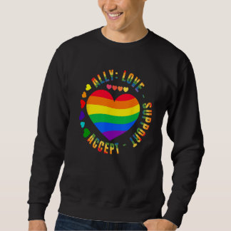 Sweatshirt Ally Love Support Accept LGBTQ+ Rainbow Heart Gay 